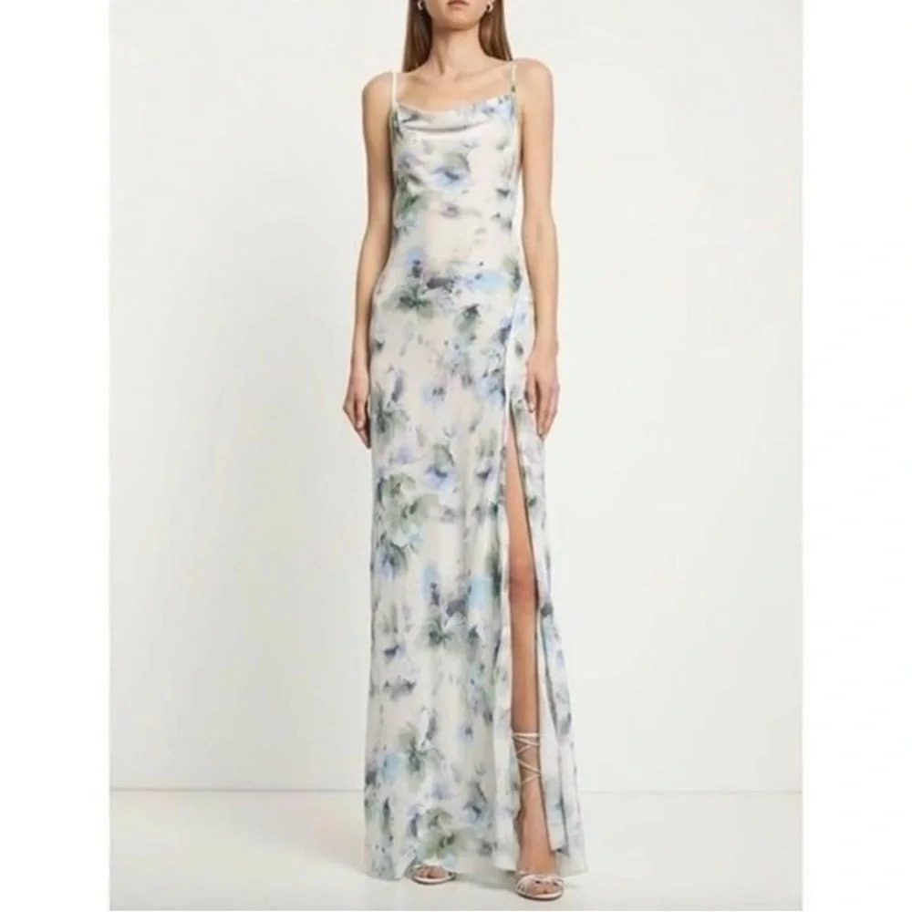 Bec & Bridge White Floral Slip Midi Dress with Blue & Green Accents